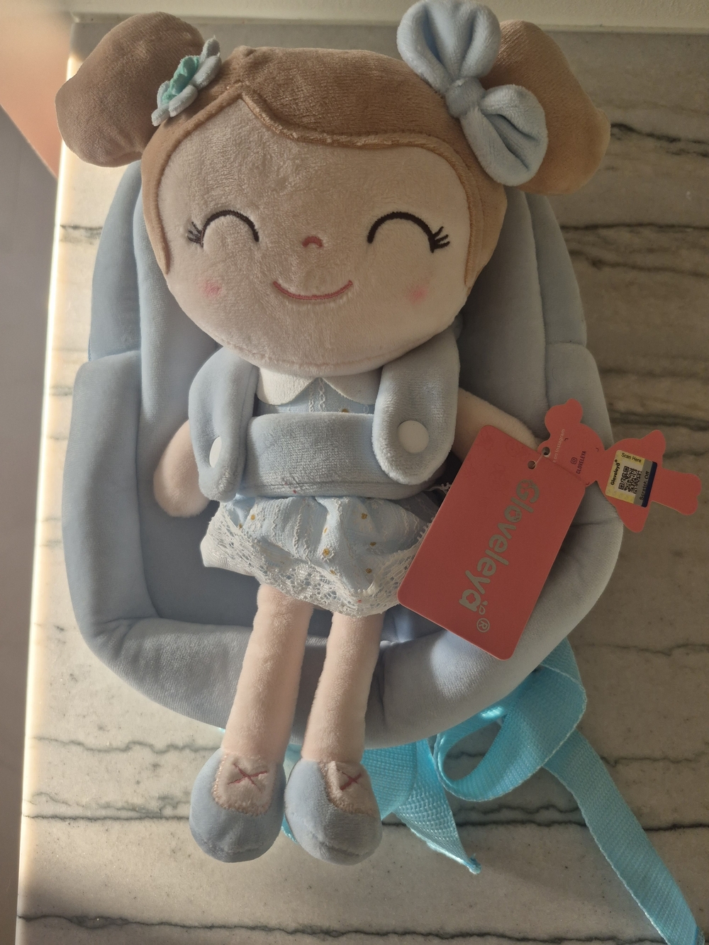 Plush Doll with Removable Blue Backpack by Gloveleya